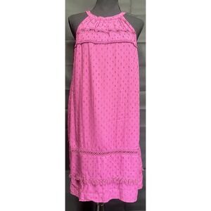 LOFT Outlet Pink Swiss‎ Dot Dress M Sleeveless Tassel Hem Boho Shift NWT